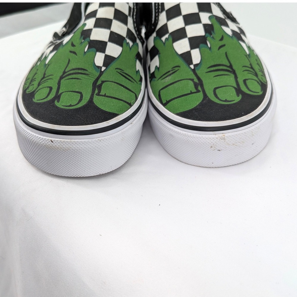 Vans Slip-On Sneakers Black White Green Checkerboard Graphic - Picture 5 of 10